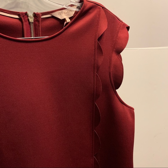 Ted Baker Trendy Scallop Overlay Dress in Maroon - Size 4 US 10 - Picture 4 of 9